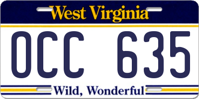 WV license plate OCC635