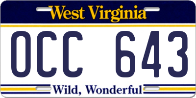WV license plate OCC643