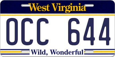 WV license plate OCC644