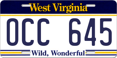 WV license plate OCC645