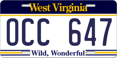 WV license plate OCC647