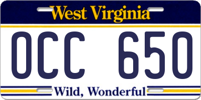 WV license plate OCC650