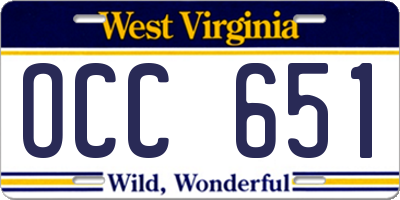WV license plate OCC651