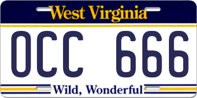 WV license plate OCC666
