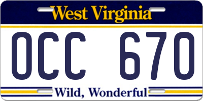 WV license plate OCC670