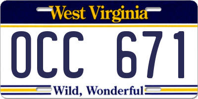 WV license plate OCC671