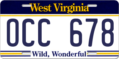 WV license plate OCC678