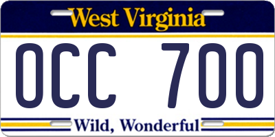 WV license plate OCC700