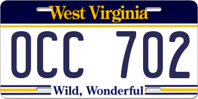 WV license plate OCC702