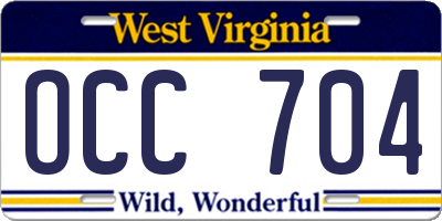 WV license plate OCC704