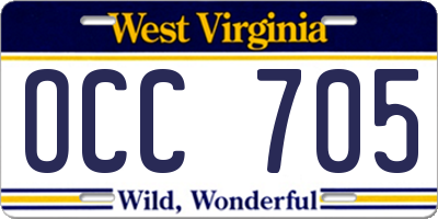 WV license plate OCC705