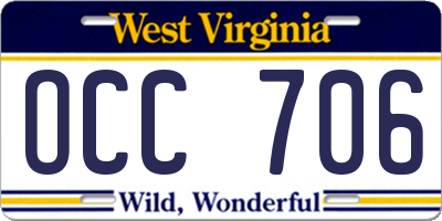 WV license plate OCC706