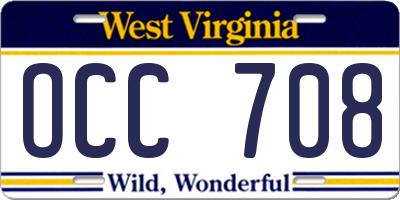 WV license plate OCC708