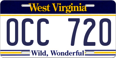 WV license plate OCC720
