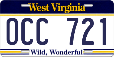 WV license plate OCC721