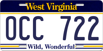 WV license plate OCC722