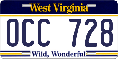 WV license plate OCC728