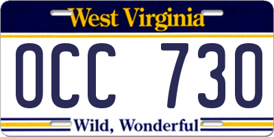 WV license plate OCC730