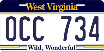 WV license plate OCC734