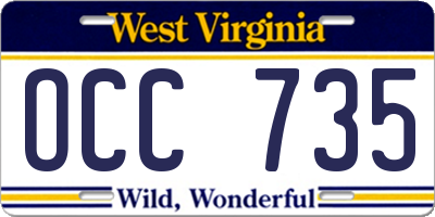 WV license plate OCC735