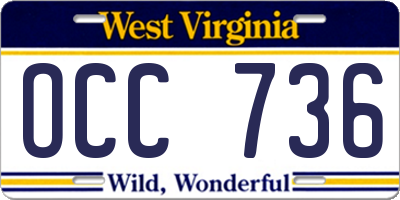 WV license plate OCC736