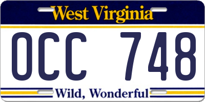 WV license plate OCC748