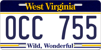 WV license plate OCC755