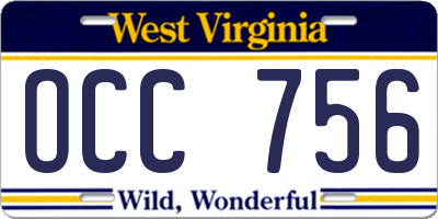 WV license plate OCC756