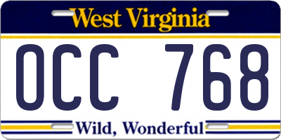 WV license plate OCC768