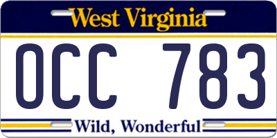 WV license plate OCC783