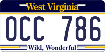 WV license plate OCC786
