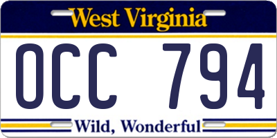 WV license plate OCC794