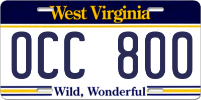 WV license plate OCC800