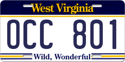 WV license plate OCC801
