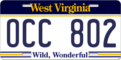 WV license plate OCC802