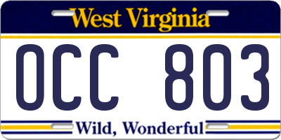 WV license plate OCC803