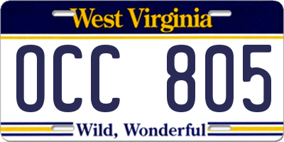 WV license plate OCC805