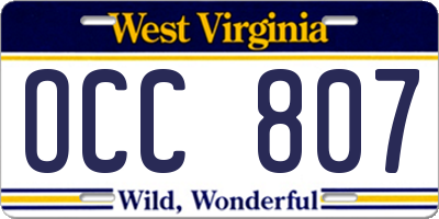 WV license plate OCC807