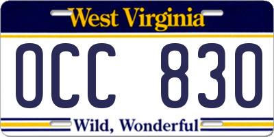 WV license plate OCC830