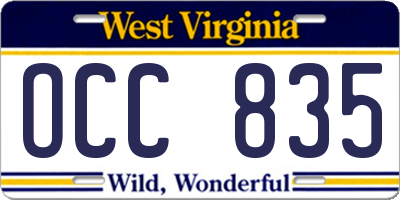 WV license plate OCC835