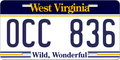 WV license plate OCC836