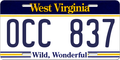 WV license plate OCC837