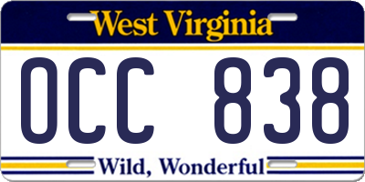 WV license plate OCC838