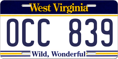WV license plate OCC839