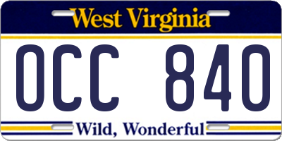 WV license plate OCC840