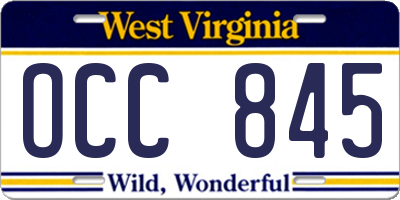 WV license plate OCC845