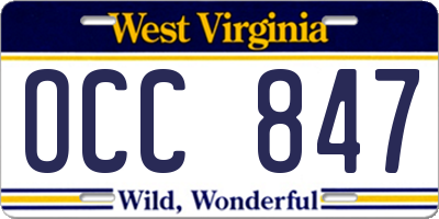 WV license plate OCC847