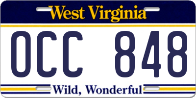 WV license plate OCC848