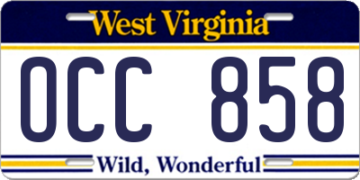 WV license plate OCC858