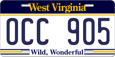 WV license plate OCC905